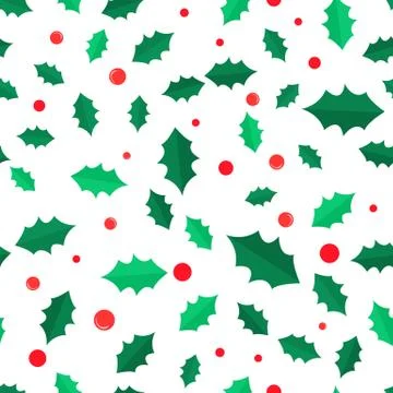 Mistletoe Tree with Red Balls Seamless Pattern Stock Illustration