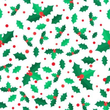 Mistletoe Tree with Red Balls Seamless Pattern Stock Illustration