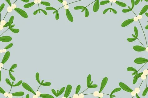 Mistletoe vector Frame. Floral Border. Flat cartoon Christmas decoration. B.. Stock Illustration