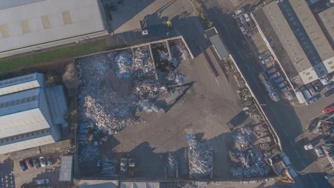 Misty aerial background view of a scrap yard for metal salvage Vidéo 127622649