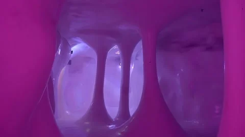 A misty alien room inside UFO with columns and changing lighting color Stock Footage 333372699