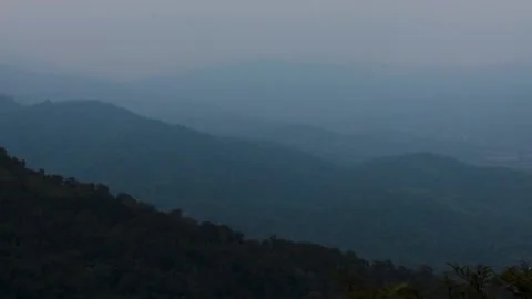 Misty atmosphere with mountains lined alternately Stock Footage 187730467