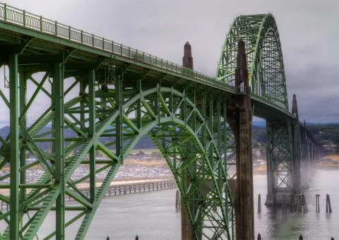 Misty bridge hdr with foreground Stock Photos