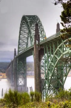 Misty bridge hdr with foreground Stock Photos