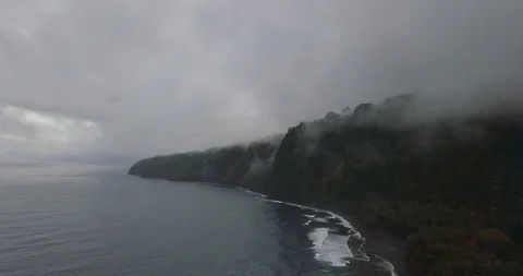 Misty cliff coastline Stock Footage 127885789