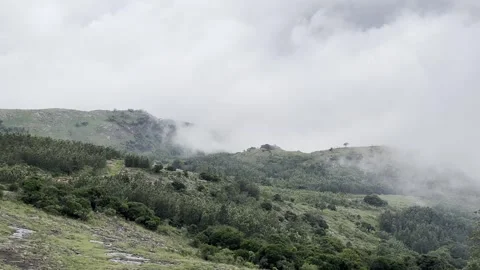 Misty Clouds Drifting Over Scenic Mountain Ridges Stock Footage 289385110
