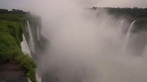 Misty Devil's Throat Waterfalls with White-Collared Swifts at Iguazu Falls Stock Footage 341555389