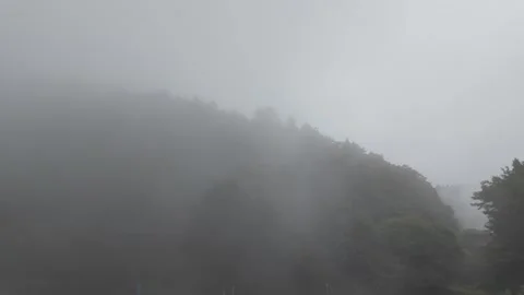 Misty Evening Shuttle Bus Plaza at Alishan National Forest Recreation Area .. Stock Footage 341527760