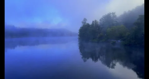 Misty Fall Morning on River Stock Footage 292928846