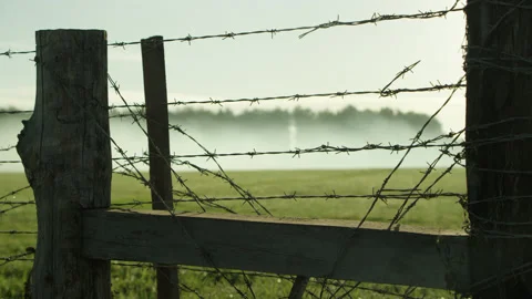 Misty Field View Through Ranch Fence in Morning Stock Footage 144652084