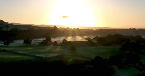 Misty fields at sunrise Stock Footage 219960735