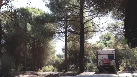 Misty fores old camper Stock Footage 231870925