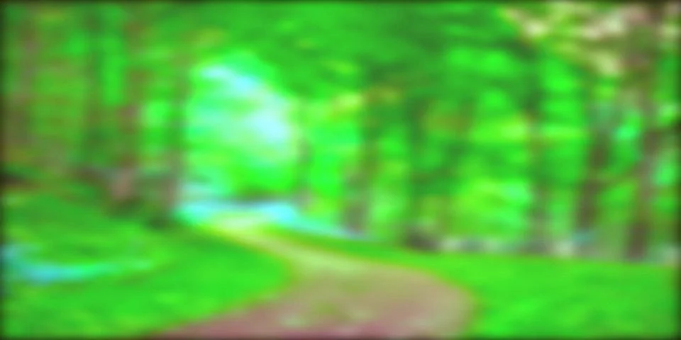 Misty forest path amidst blurred greenery and soft lighting Stock Illustration