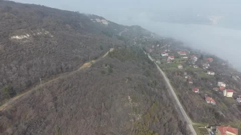 Misty Forest Road Through Hills Aerial Drone Landscape Stock Footage 328829019