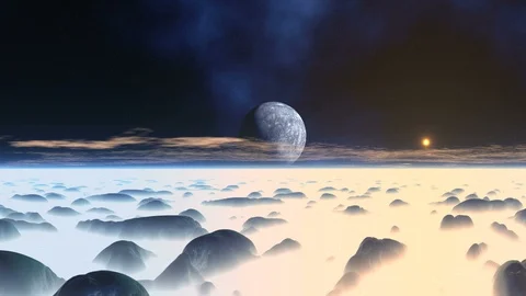 Misty Hilly Alien Planet Stock Footage 105249439