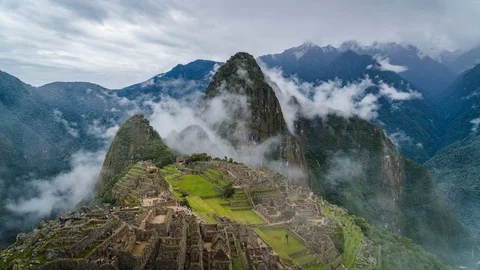Misty Inca Ruins of Machu Picchu Time Lapse View, Cusco Region, Peru Stock Footage