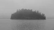 Misty Island. Black And White. Stock Footage