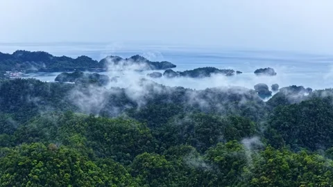 Misty Islands Emerging from Dense Forests in Sohoton Cove 스톡 동영상 333701944