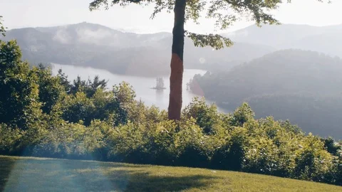 Misty lake from an elevated view Stock Footage 99117322