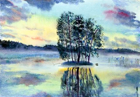 Misty lake Stock Illustration