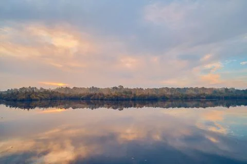 Misty Lakeshore in fall Stock Photos