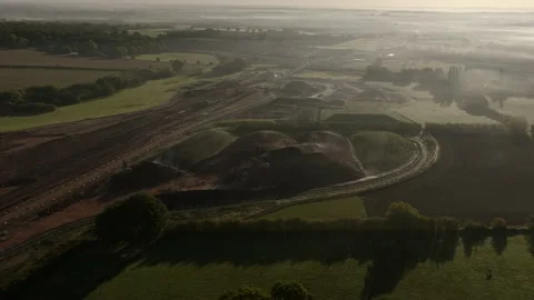 Misty Landscape HS2 Railway Line Construction Kenilworth Warwickshire UK Autumn Stock Footage 219629410