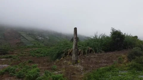 Misty Landscape with Memorial Stone Stock-Footage 280096013