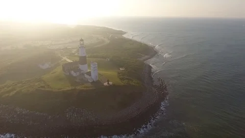 Misty Lighthouse Drone Video Stock Footage 81135575