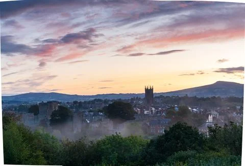 Misty Ludlow at dawn Stock Photos