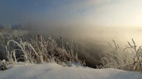 Misty morning over the river Stock Footage 236484485