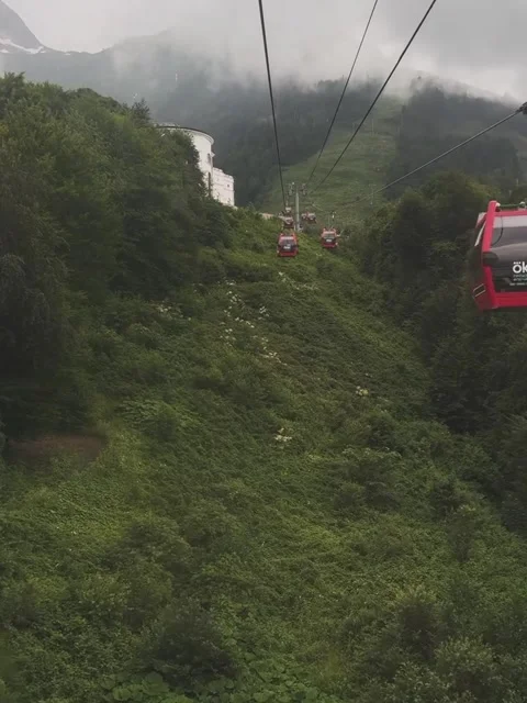 Misty Mountain Cable Car Ride on Overcast Day in Zermatt Video stock 339583866