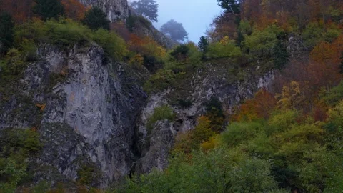 Misty Mountain Cliffs in Autumn. Stock Footage 255250682