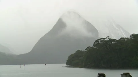Misty mountain lake Stock Footage 4093861