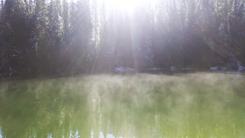 Misty mountain lake Stock Footage 256212331