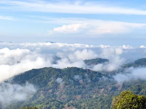Misty Mountain Landscape with Clouds Stock Photos