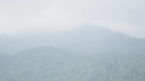 Misty Mountain Landscape Covered in Dense Fog with Peaceful Atmosphere Stock Footage 306193309