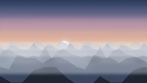 Misty mountain landscape at sunset. 2d animation Stock Footage 343730274