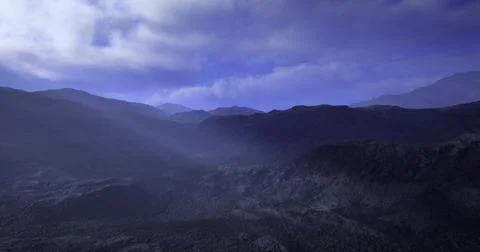 Misty mountain landscape under a softly lit sky at dawn Stock Illustration