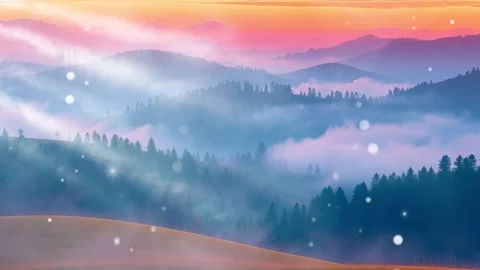 Misty Mountain Layers: A serene, painterly landscape with rolling hills, forest Stock Footage 308846752