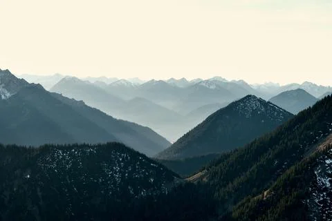 Misty Mountain Range at Dawn Stock Photos