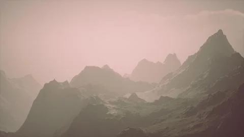 A misty mountain range engulfed in clouds Stock Illustration