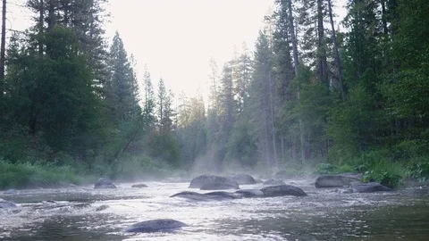 Misty Mountain River 4K Stock Footage 80574446