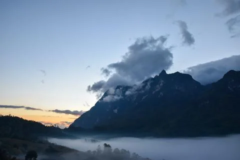 Misty Mountain Sunrise Landscape Stock Photos