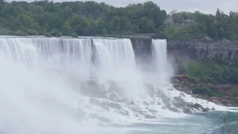 Misty Niagara Falls During a Grey Summer Morning Stock Footage 199457211