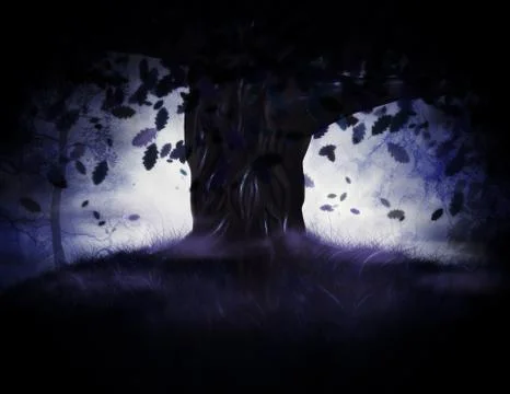 Misty oak tree Stock Illustration