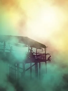 Misty shack life Stock Illustration