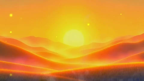 Misty Sunset Fields: Animated Exterior of Golden Fields Bathed in Soft Sunset S Video stock 317967675