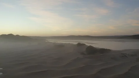 Misty sunset over dunes Stock-Footage 111153052