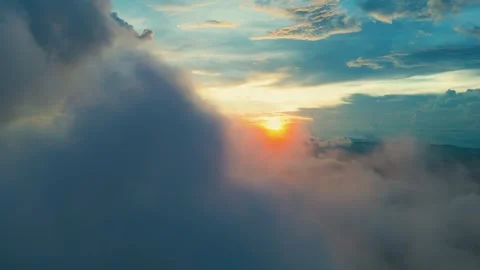 Misty Sunset Over Mountain Forest  Drone View from Paksong, Laos Stock Footage 312402715