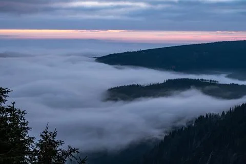 Misty sunset Foto stock